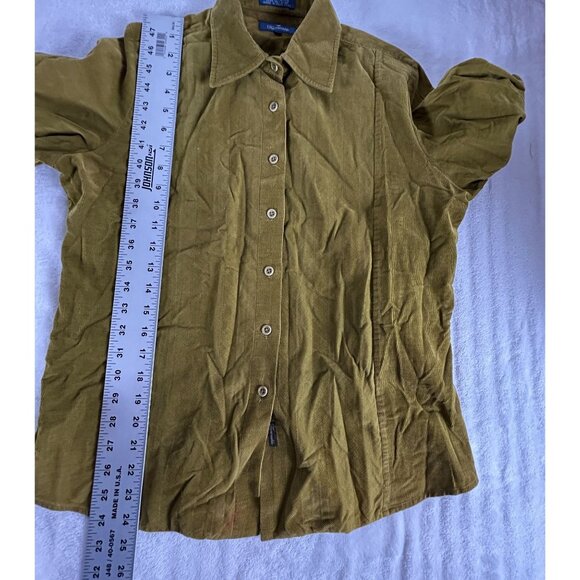 Faconnable Womens Corduroy Button-Up Shirt Medium Olive Long Sleeve Lightweight - Picture 7 of 9